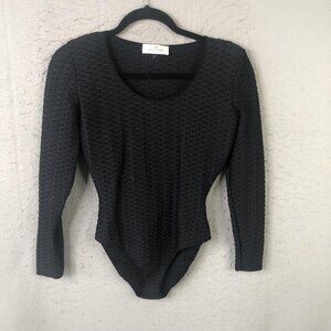 Feelgood Paris Bodysuit Womens Medium Black Textured Long Sleeve Made France Y2K